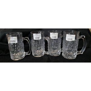 4 Mikasa Winter Season 12oz Clear Glass Mugs Trees with handle